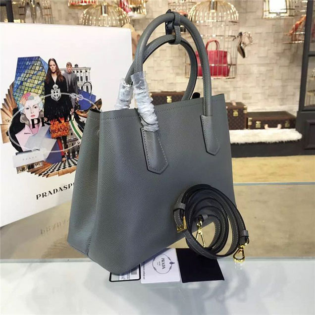 Prada Saffiano Double Handle Tote Bag 30cm Fall Winter 2016 Bag Collection Grey