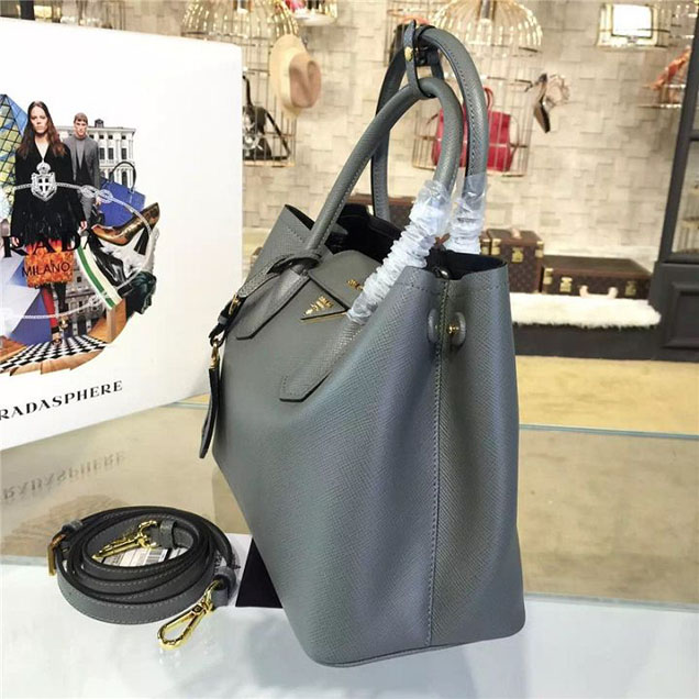 Prada Saffiano Double Handle Tote Bag 30cm Fall Winter 2016 Bag Collection Grey