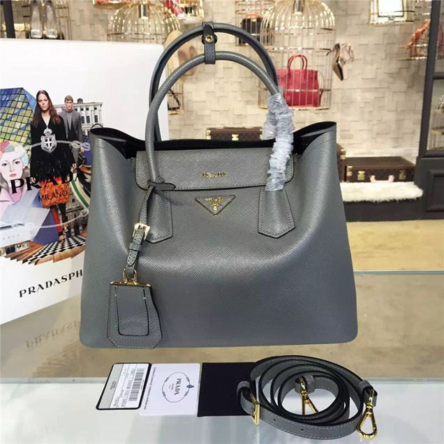 Prada Saffiano Double Handle Tote Bag 33cm Fall Winter 2016 Bag Collection Grey