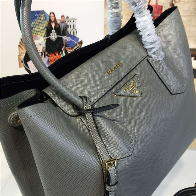 Prada Saffiano Double Handle Tote Bag 33cm Fall Winter 2016 Bag Collection Grey