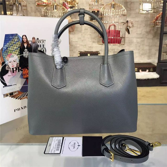 Prada Saffiano Double Handle Tote Bag 33cm Fall Winter 2016 Bag Collection Grey