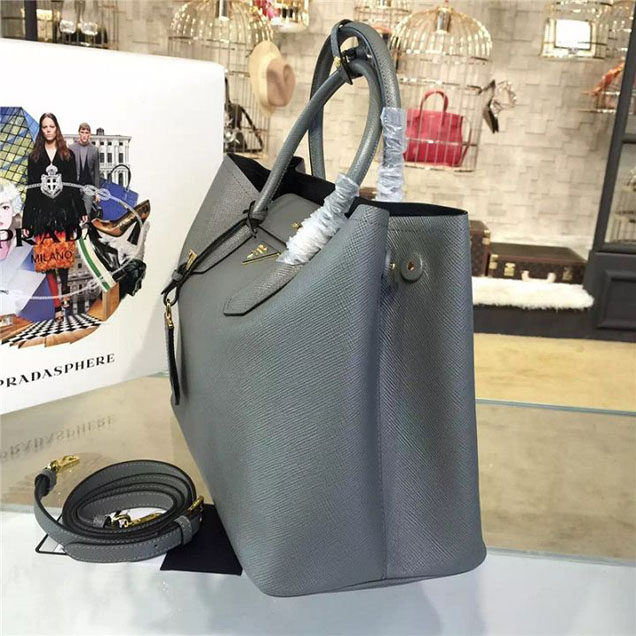 Prada Saffiano Double Handle Tote Bag 35cm Fall Winter 2016 Bag Collection Grey