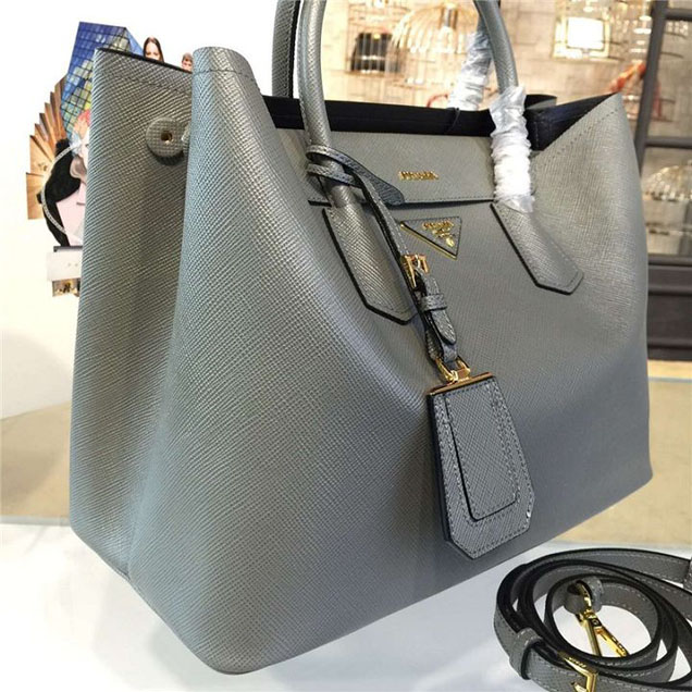 Prada Saffiano Double Handle Tote Bag 35cm Fall Winter 2016 Bag Collection Grey