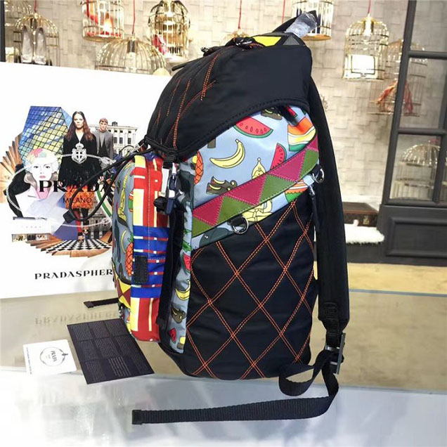 Prada Nylon Backpack 2VZ135 27cm Fall Winter 2017 Bag Collection Multi Black Yellow Red