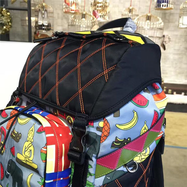 Prada Nylon Backpack 2VZ135 27cm Fall Winter 2017 Bag Collection Multi Black Yellow Red