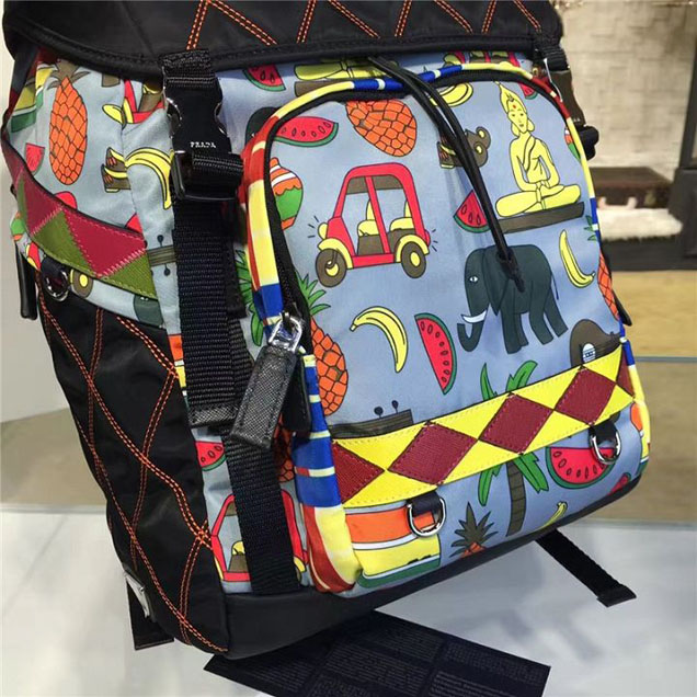 Prada Nylon Backpack 2VZ135 27cm Fall Winter 2017 Bag Collection Multi Black Yellow Red