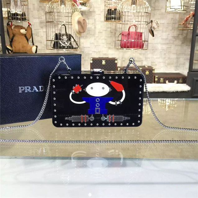 Prada Lucite Robot Evening Clutch Bag 2VZ137 20cm Fall Winter 2017 Collection Multi Black