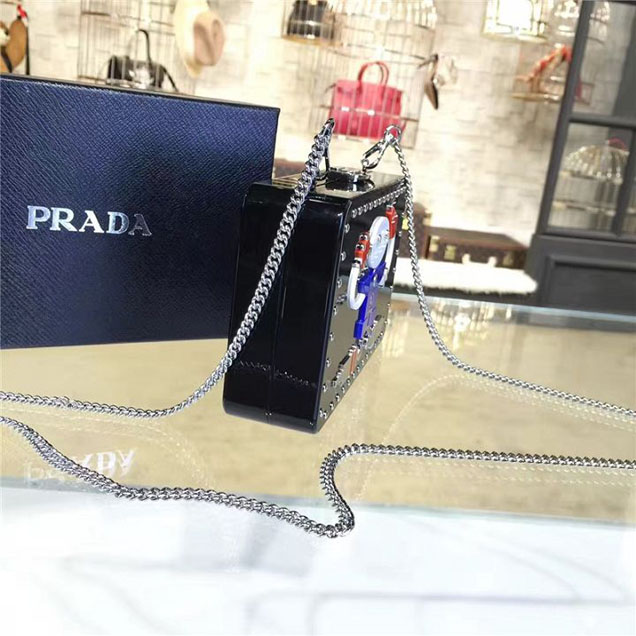 Prada Lucite Robot Evening Clutch Bag 2VZ137 20cm Fall Winter 2017 Collection Multi Black