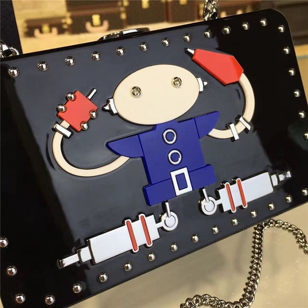 Prada Lucite Robot Evening Clutch Bag 2VZ137 20cm Fall Winter 2017 Collection Multi Black