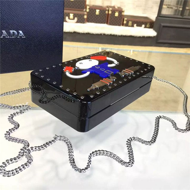 Prada Lucite Robot Evening Clutch Bag 2VZ137 20cm Fall Winter 2017 Collection Multi Black
