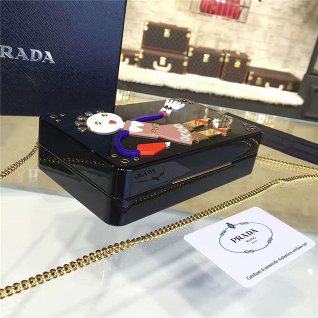 Prada Lucite Robot Evening Clutch Bag 2VZ135 20cm Fall Winter 2017 Collection Multi Black