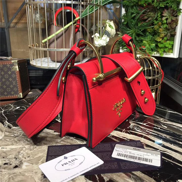 Prada Cahier Shoulder Bag 1BD075 Calfskin Leather 20cm Fall Winter 2017 Bag Collection Red