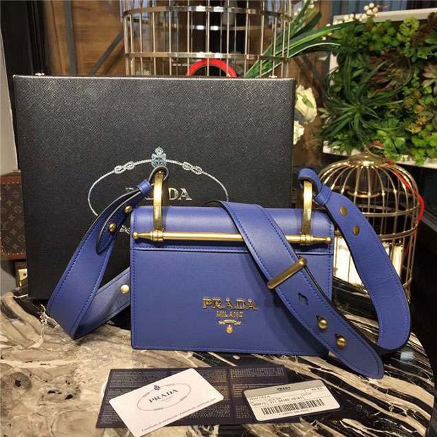Prada Cahier Shoulder Bag 1BD075 Calfskin Leather 20cm Fall Winter 2017 Bag Collection Sky Blue