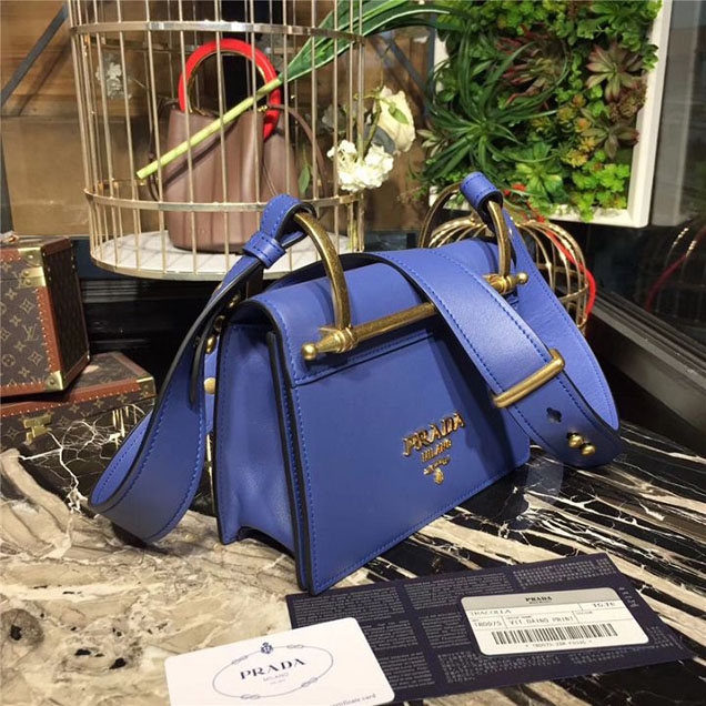 Prada Cahier Shoulder Bag 1BD075 Calfskin Leather 20cm Fall Winter 2017 Bag Collection Sky Blue