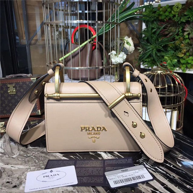 Prada Cahier Shoulder Bag 1BD075 Calfskin Leather 20cm Fall Winter 2017 Bag Collection Beige