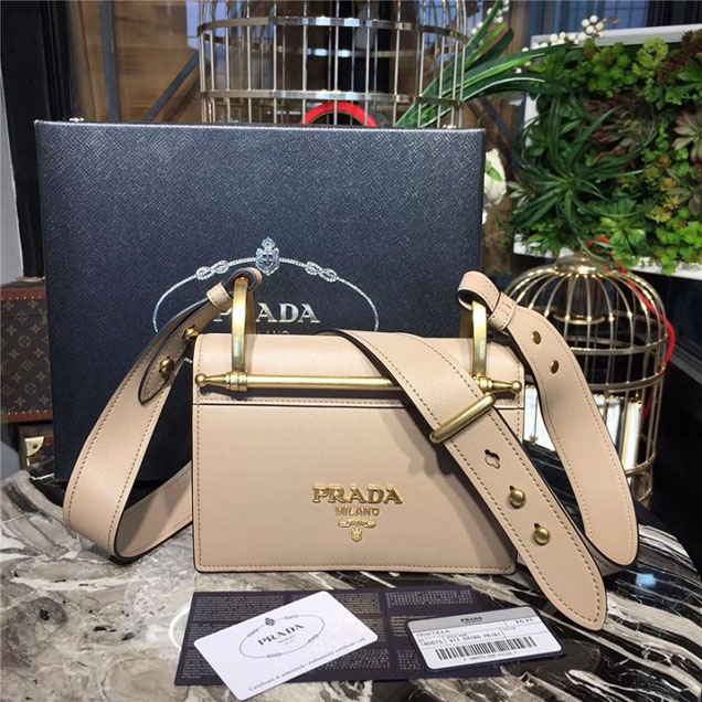 Prada Cahier Shoulder Bag 1BD075 Calfskin Leather 20cm Fall Winter 2017 Bag Collection Beige
