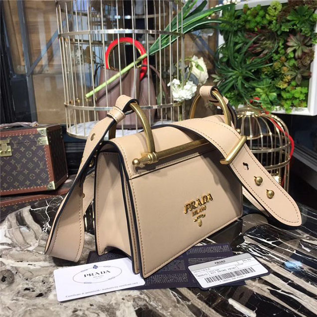 Prada Cahier Shoulder Bag 1BD075 Calfskin Leather 20cm Fall Winter 2017 Bag Collection Beige