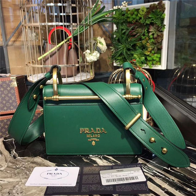 Prada Cahier Shoulder Bag 1BD075 Calfskin Leather 20cm Fall Winter 2017 Bag Collection Green