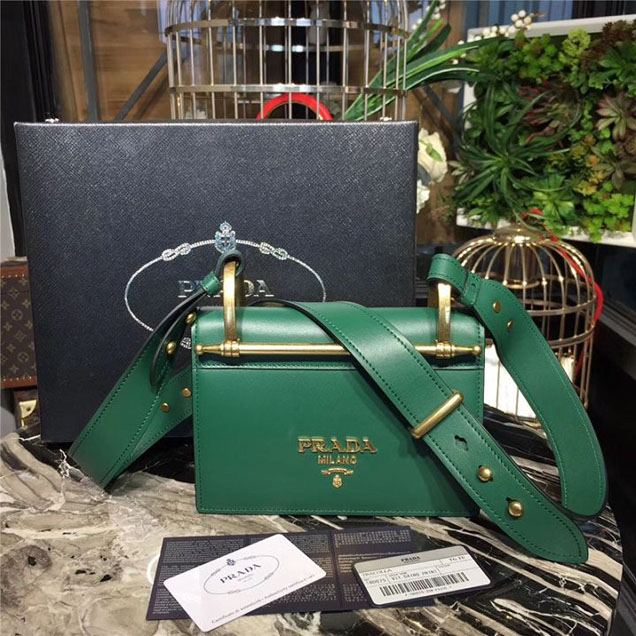 Prada Cahier Shoulder Bag 1BD075 Calfskin Leather 20cm Fall Winter 2017 Bag Collection Green