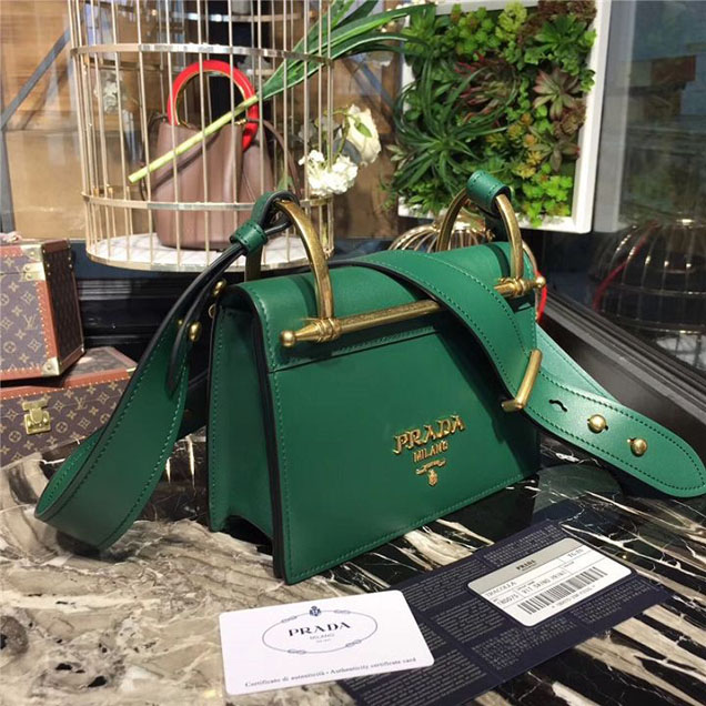 Prada Cahier Shoulder Bag 1BD075 Calfskin Leather 20cm Fall Winter 2017 Bag Collection Green