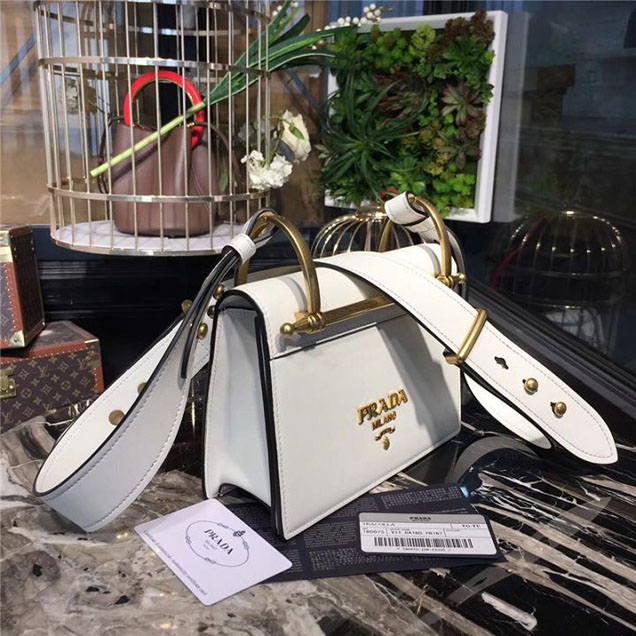 Prada Cahier Shoulder Bag 1BD075 Calfskin Leather 20cm Fall Winter 2017 Bag Collection White