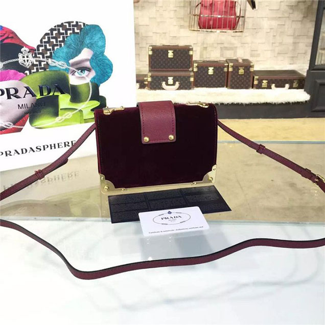 Prada Cahier Astrology Shoulder Bag Suede Calfskin Leather 18cm Fall Winter 2016 Bag Collection Burgundy
