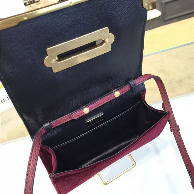 Prada Cahier Astrology Shoulder Bag Suede Calfskin Leather 18cm Fall Winter 2016 Bag Collection Burgundy