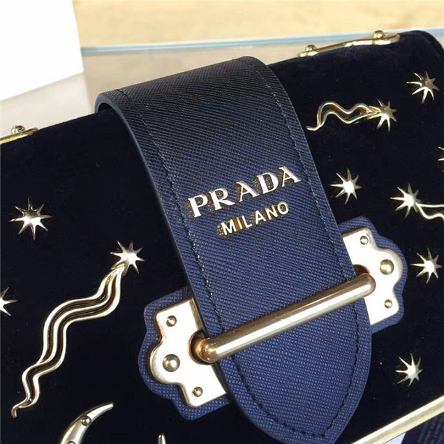 Prada Cahier Astrology Shoulder Bag Suede Calfskin Leather 18cm Fall Winter 2016 Bag Collection Black