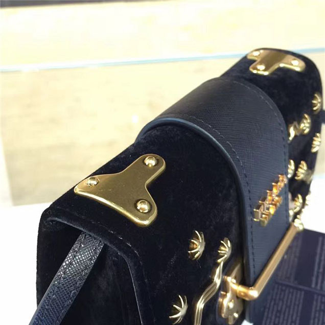 Prada Cahier Astrology Shoulder Bag Suede Calfskin Leather 18cm Fall Winter 2016 Bag Collection Black
