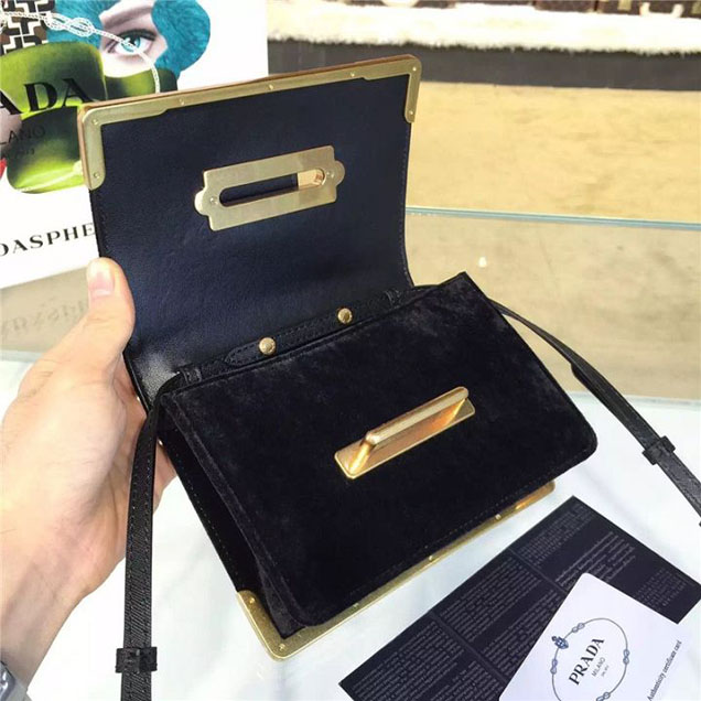 Prada Cahier Astrology Shoulder Bag Suede Calfskin Leather 18cm Fall Winter 2016 Bag Collection Black