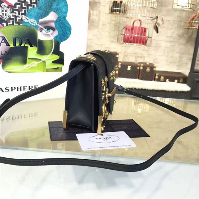 Prada Cahier Astrology Shoulder Bag Calfskin Leather 18cm Fall Winter 2016 Bag Collection Black