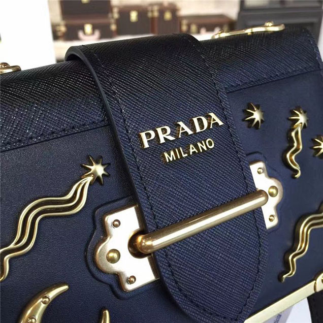 Prada Cahier Astrology Shoulder Bag Calfskin Leather 18cm Fall Winter 2016 Bag Collection Black