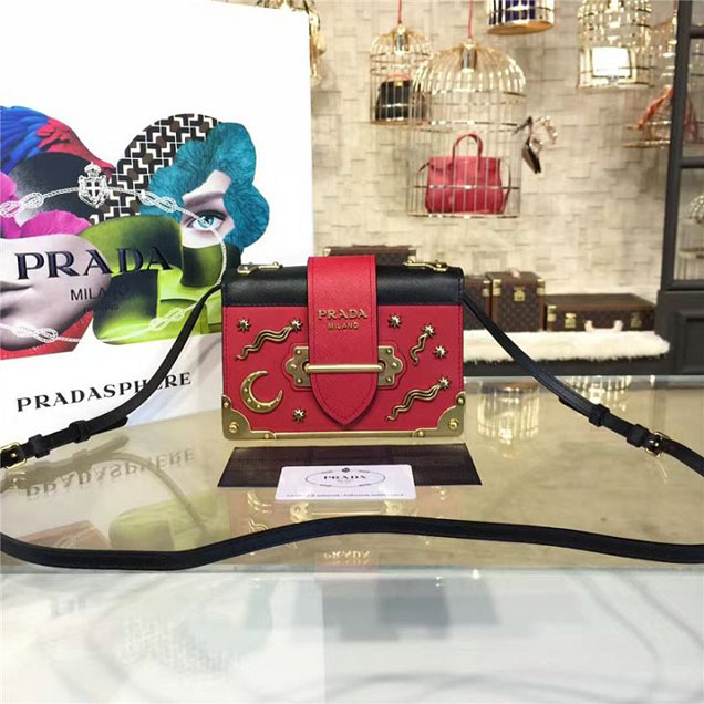 Prada Cahier Astrology Shoulder Bag Calfskin Leather 18cm Fall Winter 2016 Bag Collection Red