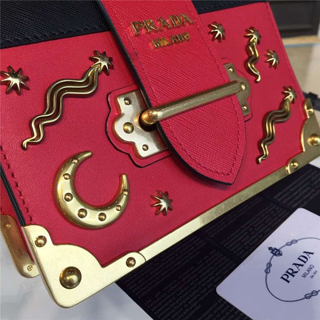 Prada Cahier Astrology Shoulder Bag Calfskin Leather 18cm Fall Winter 2016 Bag Collection Red