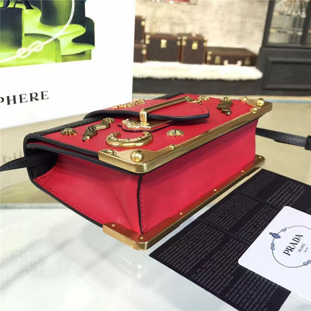 Prada Cahier Astrology Shoulder Bag Calfskin Leather 18cm Fall Winter 2016 Bag Collection Red