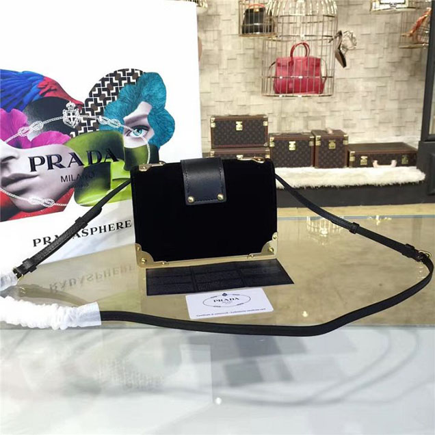 Prada Cahier Astrology Shoulder Bag Suede Calfskin Leather 18cm Fall Winter 2016 Bag Collection Black
