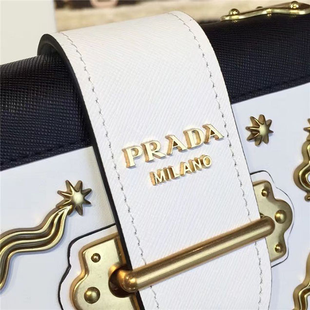 Prada Cahier Astrology Shoulder Bag Calfskin Leather 18cm Fall Winter 2016 Bag Collection White
