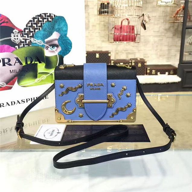 Prada Cahier Astrology Shoulder Bag Calfskin Leather 18cm Fall Winter 2016 Bag Collection Blue