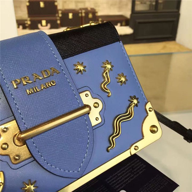 Prada Cahier Astrology Shoulder Bag Calfskin Leather 18cm Fall Winter 2016 Bag Collection Blue