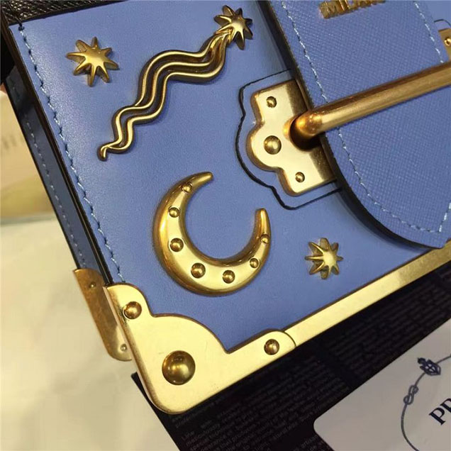 Prada Cahier Astrology Shoulder Bag Calfskin Leather 18cm Fall Winter 2016 Bag Collection Blue