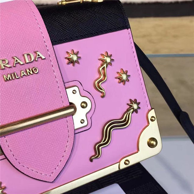 Prada Cahier Astrology Shoulder Bag Calfskin Leather 18cm Fall Winter 2016 Bag Collection Pink