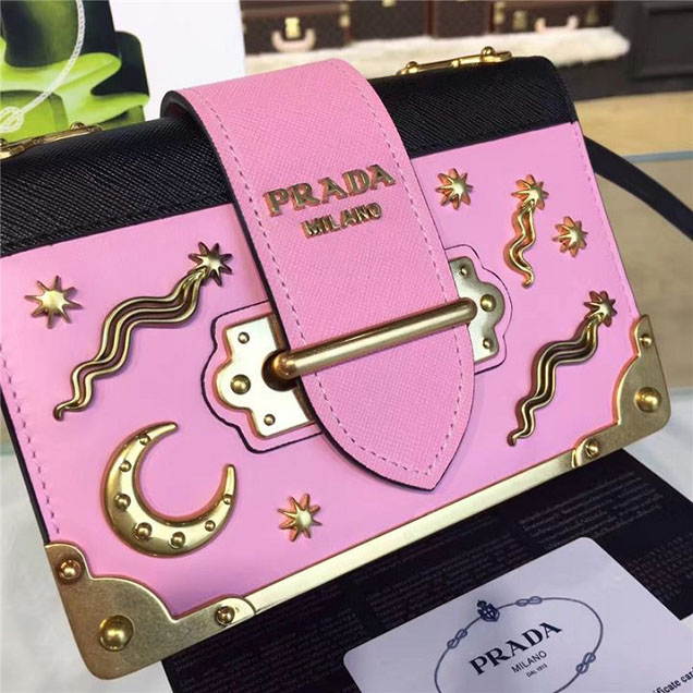 Prada Cahier Astrology Shoulder Bag Calfskin Leather 18cm Fall Winter 2016 Bag Collection Pink