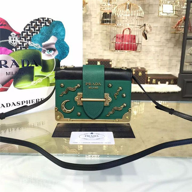 Prada Cahier Astrology Shoulder Bag Calfskin Leather 18cm Fall Winter 2016 Bag Collection Green