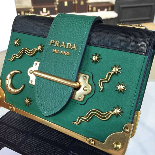 Prada Cahier Astrology Shoulder Bag Calfskin Leather 18cm Fall Winter 2016 Bag Collection Green