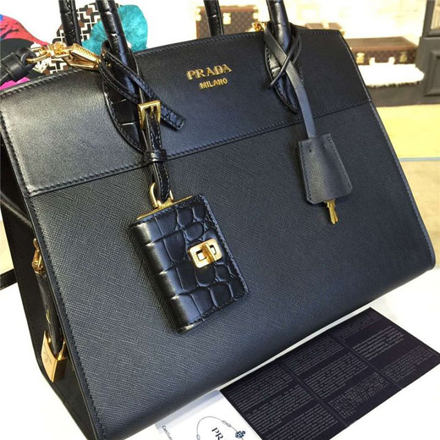 Prada Esplanade City Satchel Bag Saffiano Leather 30cm Fall Winter 2016 Bag Collection Black