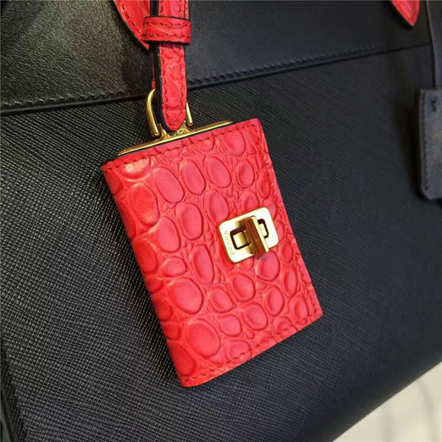 Prada Esplanade City Satchel Bag Saffiano Leather Croco Handles 30cm Fall Winter 2016 Bag Collection Red Black