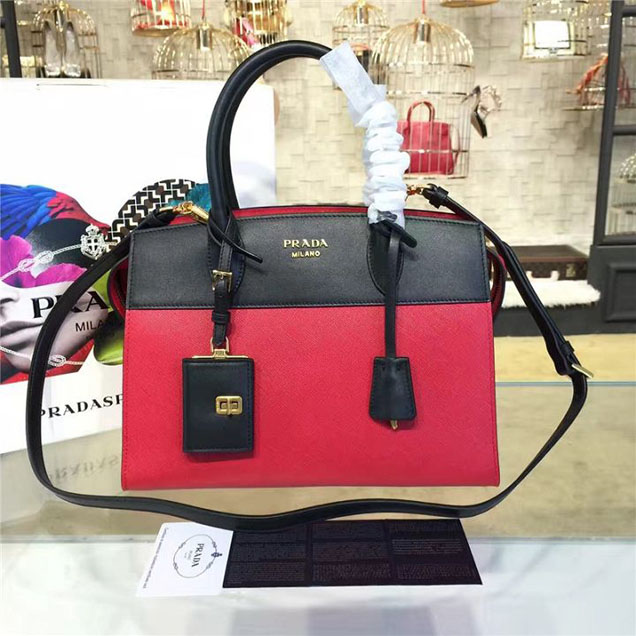 Prada Esplanade City Satchel Bag Saffiano Leather 30cm Fall Winter 2016 Bag Collection Red Black