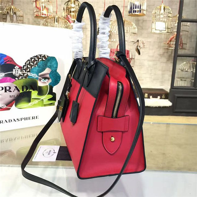 Prada Esplanade City Satchel Bag Saffiano Leather 32cm Fall Winter 2016 Bag Collection Red Black