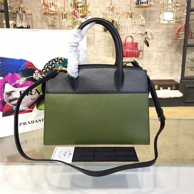 Prada Esplanade City Satchel Bag Saffiano Leather 30cm Fall Winter 2016 Bag Collection Olive Green Black