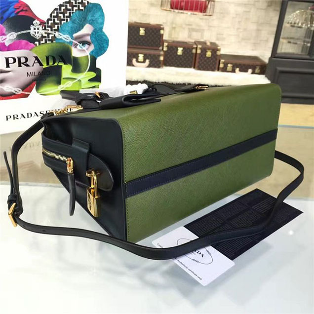 Prada Esplanade City Satchel Bag Saffiano Leather 30cm Fall Winter 2016 Bag Collection Olive Green Black
